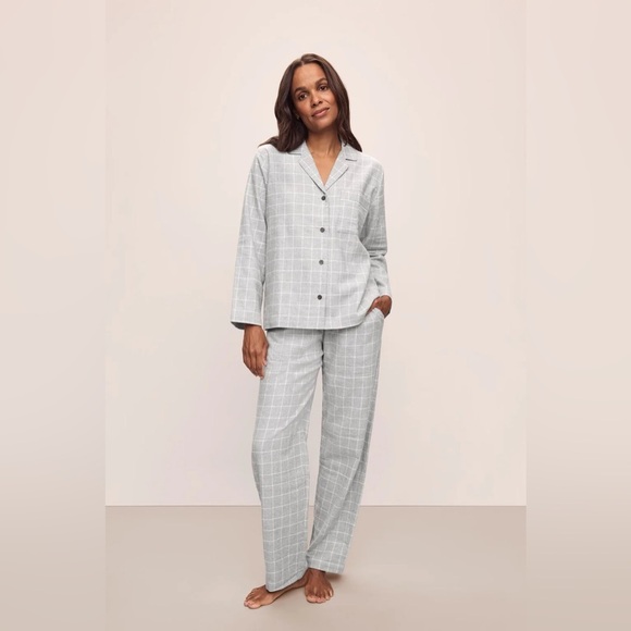EBERJEY Flannel Long PJ Set Wintercheck Heather Grey/Ivory - Picture 1 of 11